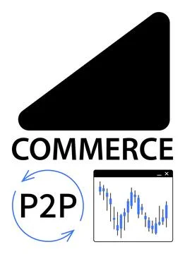 E-commerce Concept with P2P Exchange Arrow and Financial Market Graph Analysi Illustrazione stock