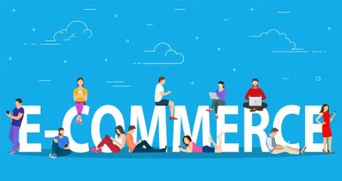 E-commerce concept people using mobile gadgets symbol イラスト素材