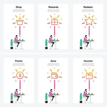 E-Commerce Concept - Shop, Rewards, Redeem, Points &amp; Save Stock Illustration