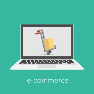 E commerce concept with a shopping box on the laptop screen. Stock Illustration