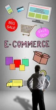 E-commerce concept watched by a businessman 스톡 사진