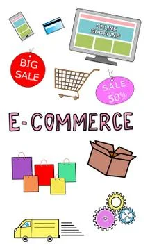 E-commerce concept on white background Stock Illustration