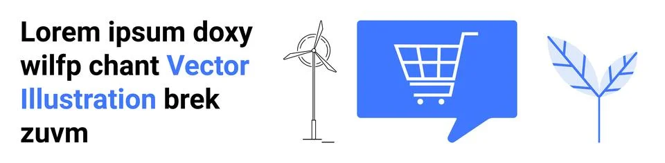 E-commerce Concept with Wind Turbine and Leaf Illustration in Blue Illustrazione stock