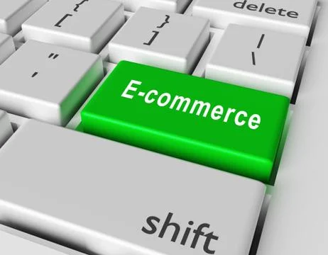 E-Commerce concept. Word E-Commerce on button of computer keyboard Stock Illustration