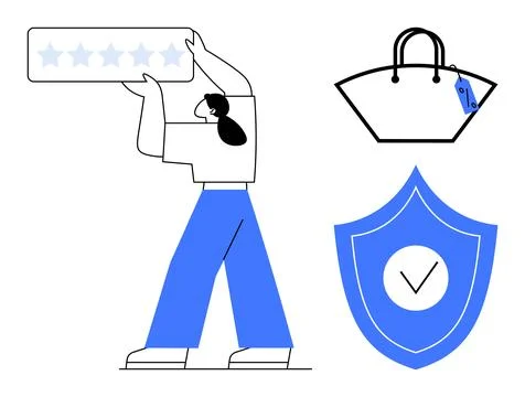 E-commerce, consumer feedback, online shopping, data security, trust, and pro Stock Illustration