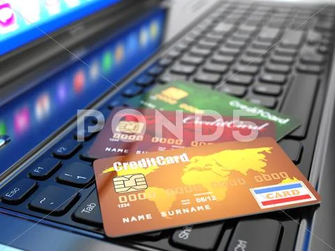 E-commerce. credit card on laptop keyboard. Stock Illustration