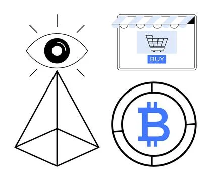 E-commerce, cryptocurrency, blockchain, digital shopping, data analytics, fin Ilustración de archivo