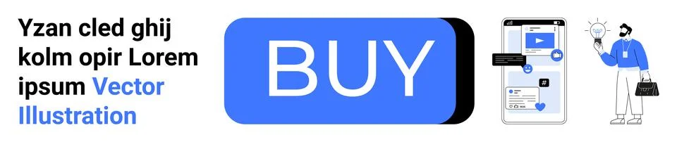 E-commerce CTA Button with Mobile Interface and Shopping Concept, Simplifie.. Illustrazione stock