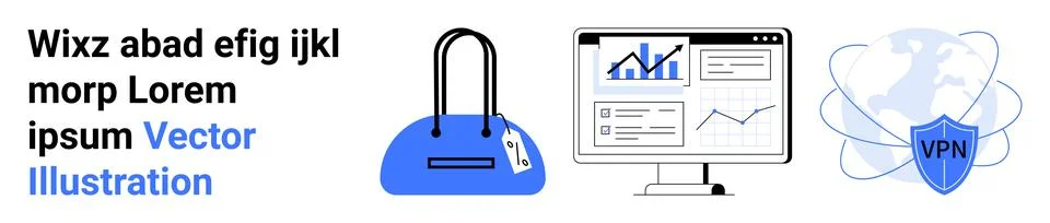 E-commerce, cybersecurity, data analysis, online privacy, VPN protection, sho 스톡 일러스트