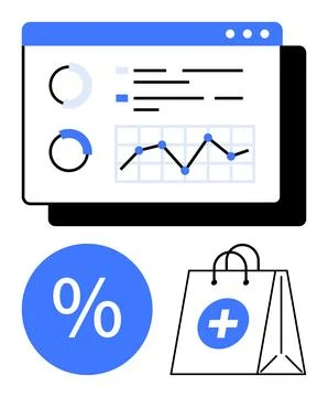E-commerce Dashboard with Discount Analysis and Shopping Bag Icon Stock-Illustration