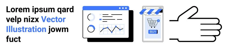 E-commerce, data analysis, business growth, online transactions, marketing st Illustrazione stock