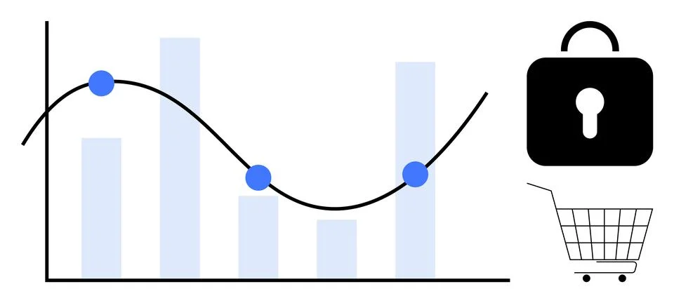 E-commerce Data Analysis with Security and Growth Graph Visualization Stock Illustration