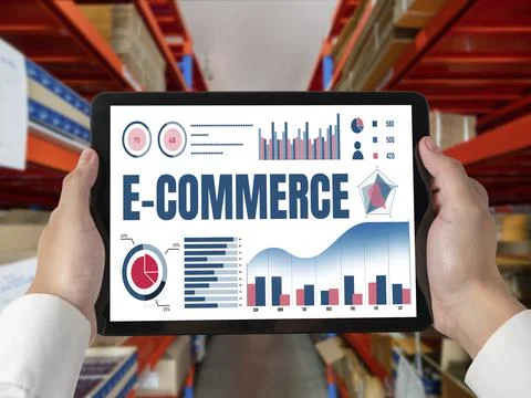 E-commerce data software provide modish dashboard for sale analysis Stock Photos