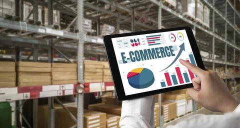 E-commerce data software provide modish dashboard for sale analysis Stock Photos