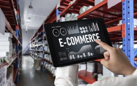 E-commerce data software provide modish dashboard for sale analysis Stock Photos