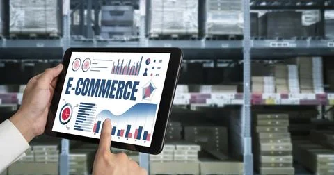 E-commerce data software provide modish dashboard for sale analysis Stock Photos