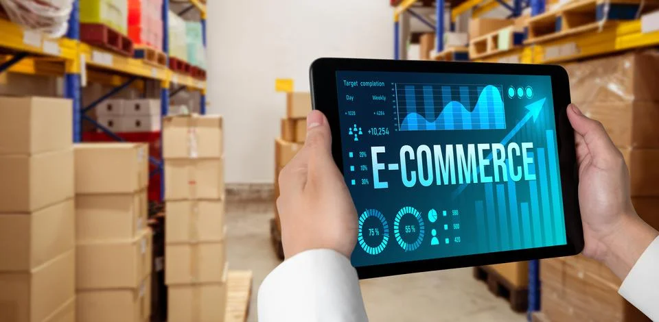 E-commerce data software provide modish dashboard for sale analysis Stock Photos