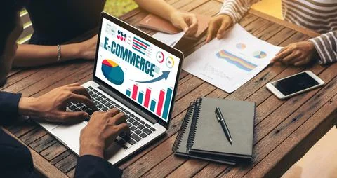 E-commerce data software provide modish dashboard for sale analysis Stock Photos