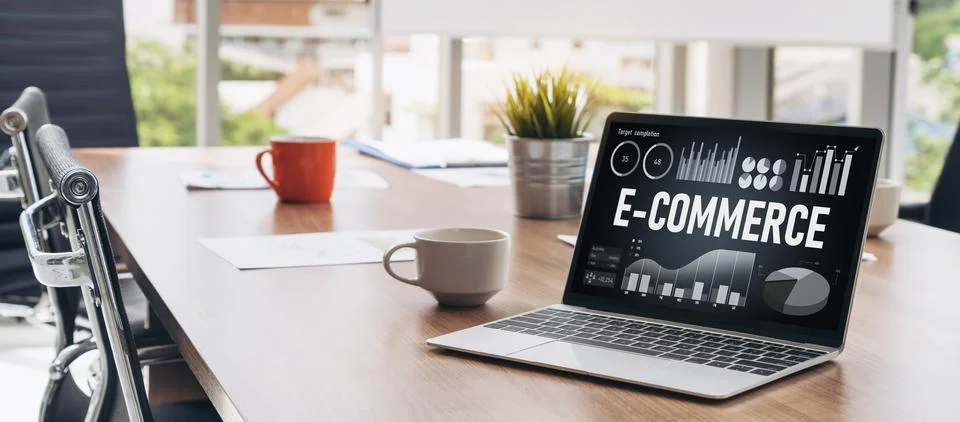 E-commerce data software provide modish dashboard for sale analysis Stock Photos