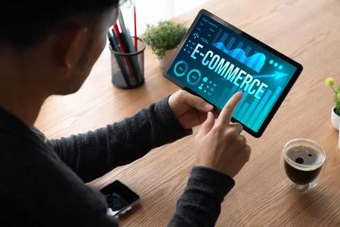 E-commerce data software provide modish dashboard for sale analysis Stock Photos