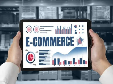 E-commerce data software provide modish dashboard for sale analysis Stock Photos