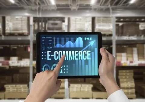 E-commerce data software provide modish dashboard for sale analysis Stock Photos
