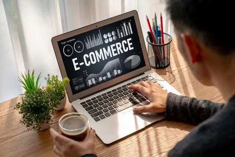 E-commerce data software provide modish dashboard for sale analysis Stock Photos
