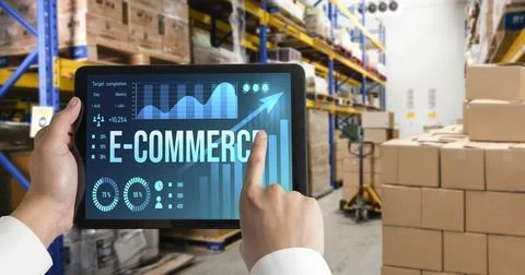 E-commerce data software provide modish dashboard for sale analysis Stock Photos