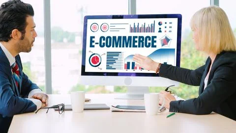 E-commerce data software provide modish dashboard for sale analysis Stock Photos
