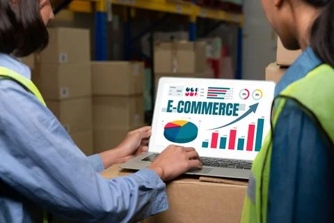 E-commerce data software provide modish dashboard for sale analysis Stock Photos