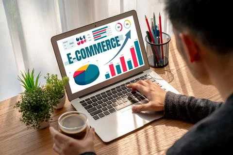 E-commerce data software provide modish dashboard for sale analysis Stock Photos