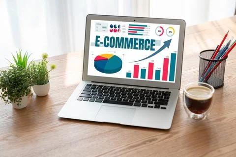 E-commerce data software provide modish dashboard for sale analysis Stock Photos