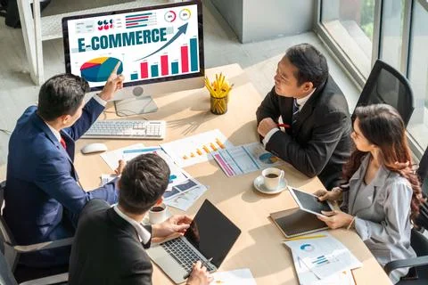 E-commerce data software provide modish dashboard for sale analysis Stock Photos