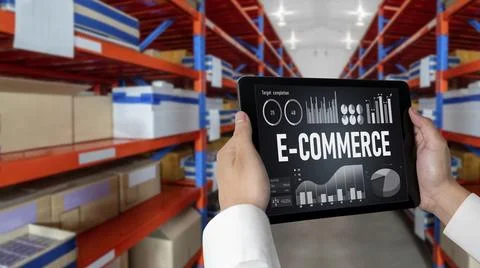 E-commerce data software provide modish dashboard for sale analysis Stock Photos