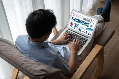 E-commerce data software provide modish dashboard for sale analysis Stock Photos