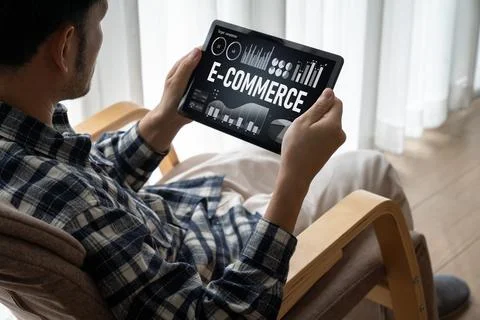E-commerce data software provide modish dashboard for sale analysis Stock Photos