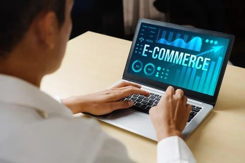 E-commerce data software provide modish dashboard for sale analysis Stock Photos