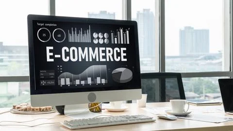 E-commerce data software provide modish dashboard for sale analysis Stock Photos