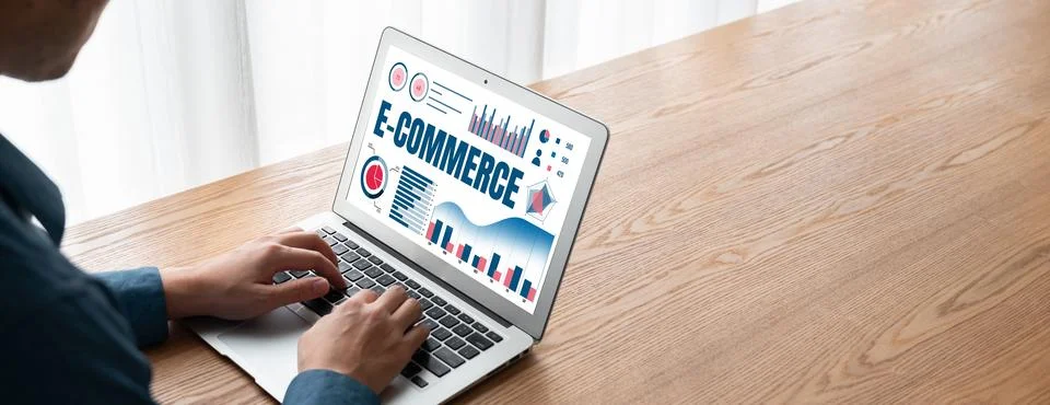 E-commerce data software provide modish dashboard for sale analysis Stock Photos