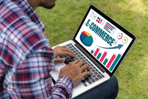 E-commerce data software provide modish dashboard for sale analysis Stock Photos