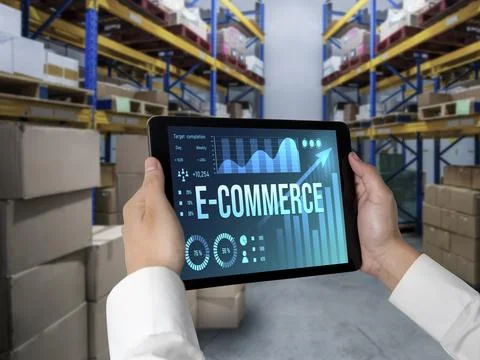 E-commerce data software provide modish dashboard for sale analysis Stock Photos