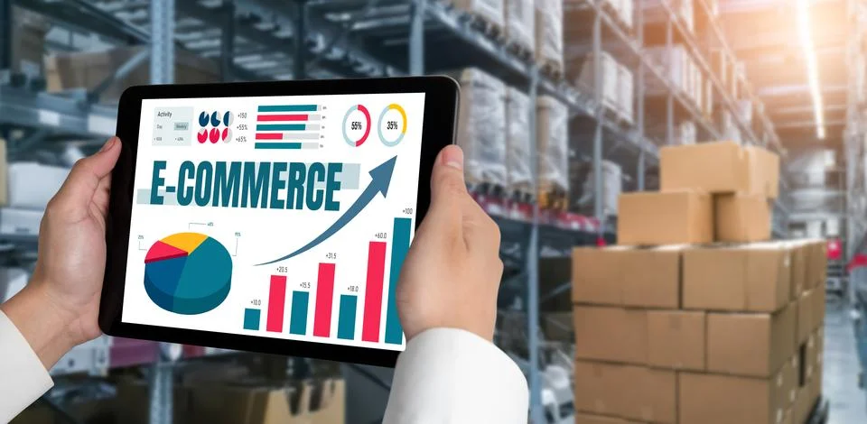 E-commerce data software provide modish dashboard for sale analysis Stock Photos