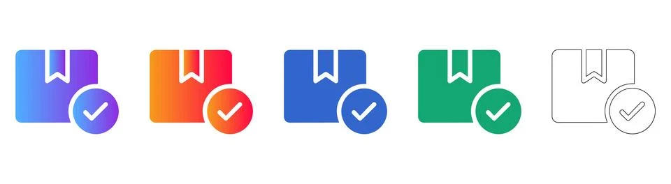E commerce Delivery Box with Badge Icon Set Stock Illustration