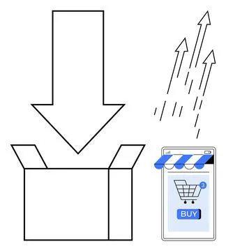 E-commerce Delivery Concept with Shopping Cart and Package Box Stock Illustration