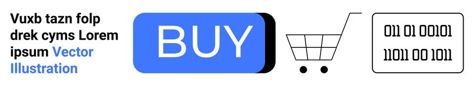 E-commerce Design Elements Featuring Buy Button, Shopping Cart, and Binary Co Stock Illustration