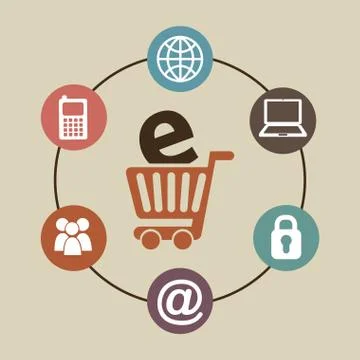 E-commerce design over beige background, vector illustration Stock Illustration