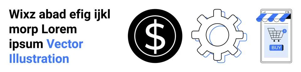 E-commerce Development and Shopping Concept with Dollar Sign and Gear Icon Stock Illustration
