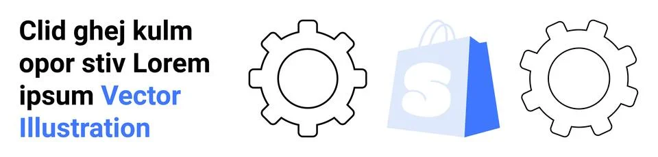 E-commerce Development with Gear Icons and Shopping Bag Stock Illustration