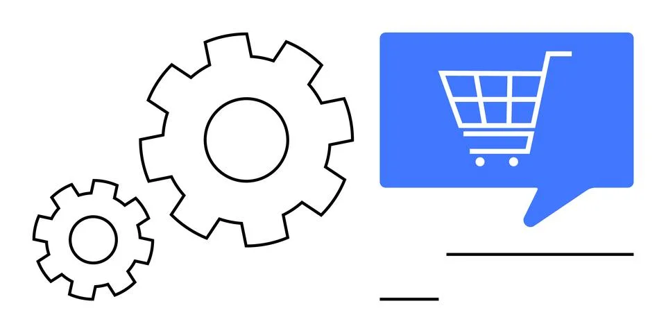 E-commerce Development Process with Gear Mechanisms and Shopping Cart Icon Stock Illustration