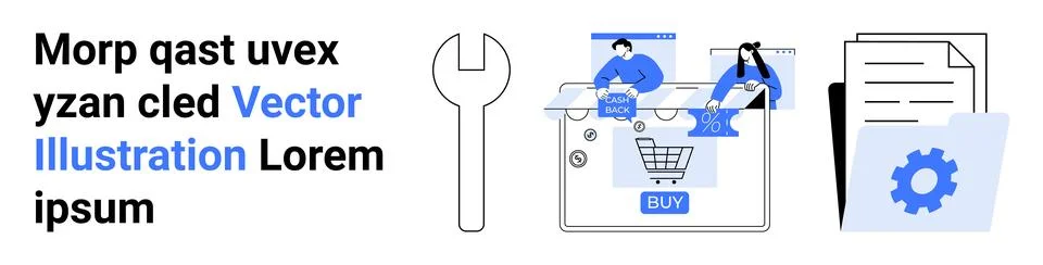 E-commerce Development Scene with Tablet, Tools, and Documents Stock Illustration